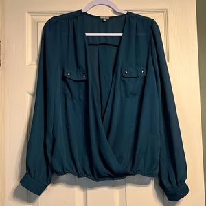 Teal Open Front Cinched Waist Blouse